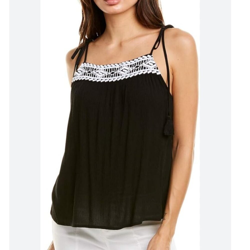NEW! 1 State Embroidered Top Tie Shoulder Straps Medium $79‎ Black & White